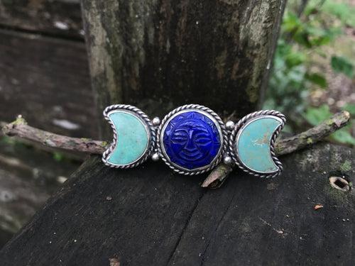 Lapis and Turquoise Sterling Silver Double Finger Ring Sizes 6.5 & 7.25